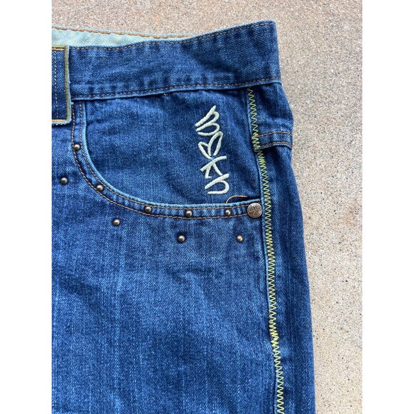 Vintage Mens Jeans With Embroidered Details 42 Rivet Accents Y2K Baggy G3 - Picture 4 of 8